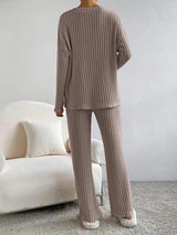 Ribbed Knit 2Pcs V Neck Lounge Set