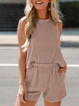Round Neck Sleeveless Top and Shorts Set