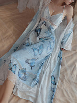 Kafiloe Butterfly Print Velvet Cami Nightgown