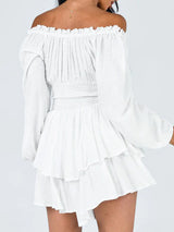 Waist Ruffle Off Shoulder Layered Mini Romper