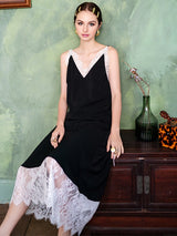 Satin V Neck Lace Camisole Long Nightgown