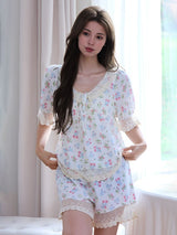 Padded Floral Short Sleeve Pajama Set