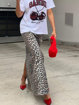 Leopard Straight Slit Maxi Skirt