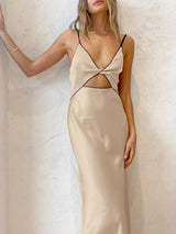 Spaghetti Strap Hollow Slit Maxi Dress