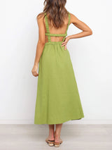 Backless Hollow Out Solid Color Maxi Dress