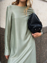 Solid Color Long Sleeve Slit Satin Maxi Dress