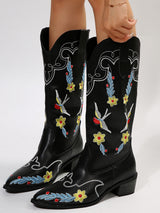 Block Heel Embroidered Cowboy Boots