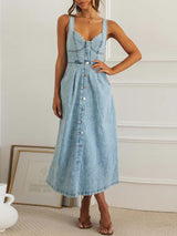 Strap V Neck Denim Dress