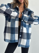 Color Block Lapel Plaid Long Sleeve Shirt