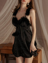Kafiloe Starry Feather Trim Cami Nightgown