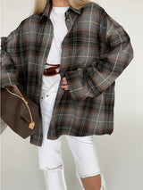 Contrast Color Long Sleeve Plaid shirt