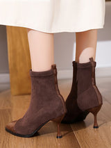 Solid Color Patchwork Stilettos Ankle Boots