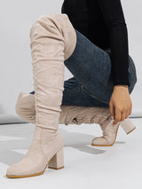 Solid Color Pleated Over Knee Boots