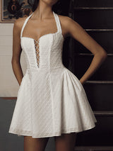 Halter Hollow Out Mini White Dress