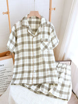 Crepe Plaid Color Block Pajama Set