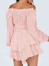 Waist Ruffle Off Shoulder Layered Mini Romper