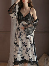 Kafiloe Butterfly Print Velvet Cami Nightgown