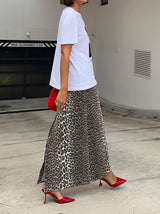 Leopard Straight Slit Maxi Skirt