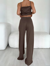 Solid Color Spaghetti Top & Wide Pant Set