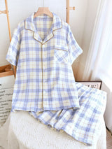 Crepe Plaid Color Block Pajama Set