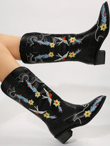 Block Heel Embroidered Cowboy Boots