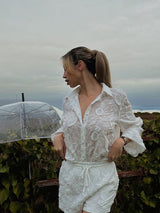 Embroidered Sheer White Shirt & Shorts Set