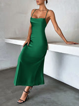 Spaghetti Strap Satin Maxi Dress