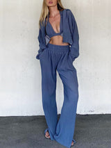 Solid Color Hoodie & High Waist Pant Set