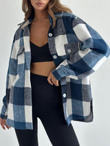 Color Block Lapel Plaid Long Sleeve Shirt