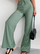 Drawstring Solid Color Straight Pants