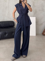 Sleeveless Tie Up Cardigan & Long Pant Set