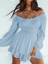 Waist Ruffle Off Shoulder Layered Mini Romper