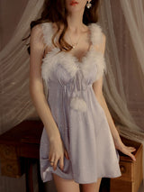 Kafiloe Starry Feather Trim Cami Nightgown