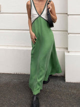 V Neck Contrast Color Maxi Dress