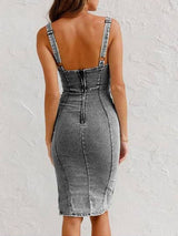 Scoop Neck Denim Tank Midi Dress