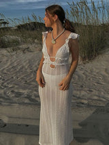 Ruffle Straps White Long Maxi Dress