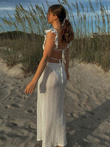 Ruffle Straps White Long Maxi Dress