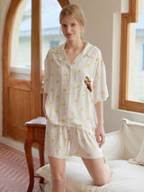 Short Sleeve Koala Pocket Printed Pajamas Set