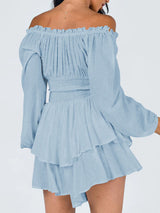 Waist Ruffle Off Shoulder Layered Mini Romper