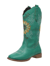 Vintage Embroidered Block Heel Mid-Calf Boots