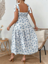 Flower Print Knot Strap Maxi Dress