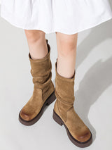 Solid Color Plarform Cowboy Mid-Calf Boots