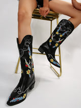 Block Heel Embroidered Cowboy Boots