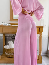 V Neck Tie Up Top & Long Pant Lounge Set