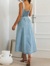 Strap V Neck Denim Dress