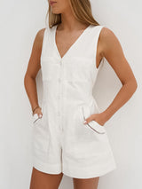 V Neck Tie Up Wide Leg Romper