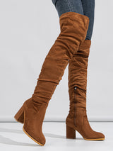 Solid Color Pleated Over Knee Boots