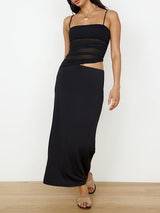 Spaghetti Strap Pleated Tank Top & Long Skirt Set