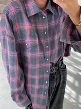 Lapel Long Sleeve Color Block Plaid Shirt