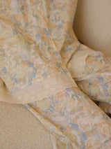 Kafiloe Floral Print Lace Trim Long Sleeve Pajama Set